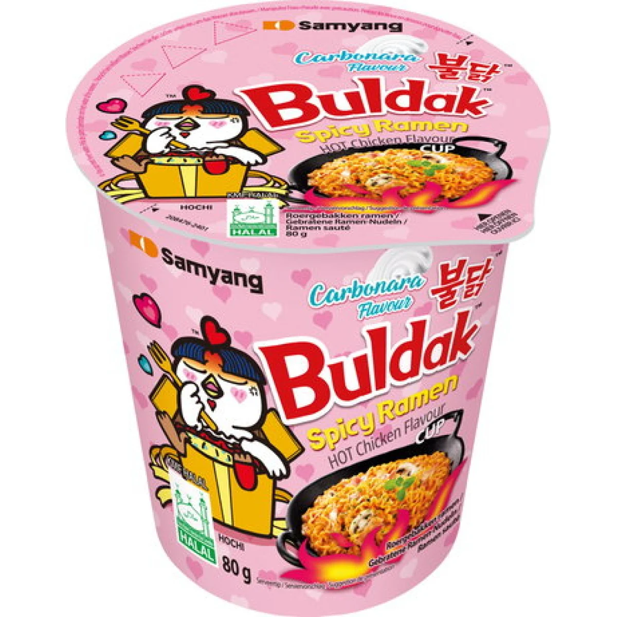 samyang-buldak-instant-noodles-cup-hot-chicken-carbonara-80g-1200x1200 Samyang Buldak Carbonara Hot Chicken Ramen Noodle Cup 80 g - Afbeelding 1
